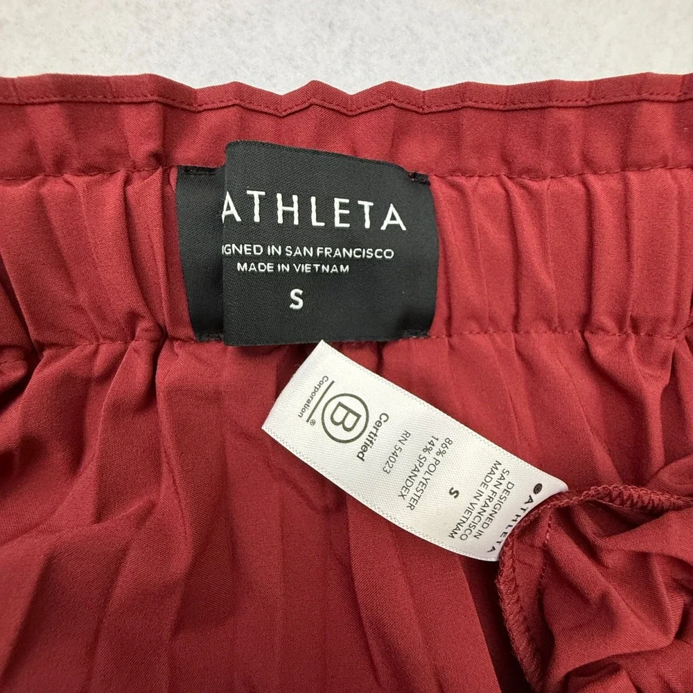 Athleta Hayes Pleated Midi Skirt Women Small Red Midi Drawstring Elastic Waist